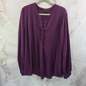 Torrid Shirt Women 3 3X Purple Blouse Popover Button Up V Notch Long Sleeve